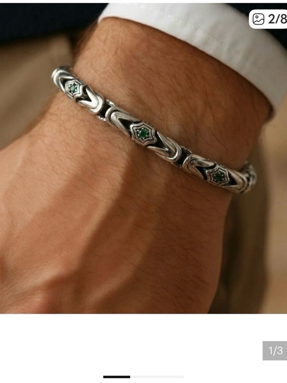 Sterling Silver Men's Link Bracelet with Green Accents